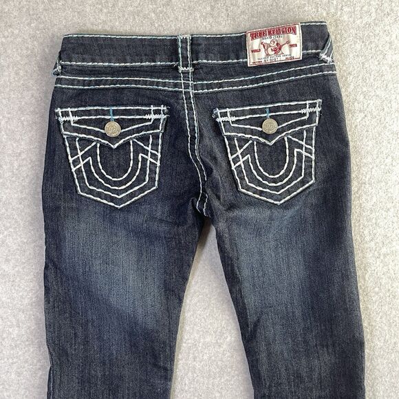 True Religion Joey Super T Jeans Womens 26 Blue White Stitching Straight USA - Picture 13 of 16